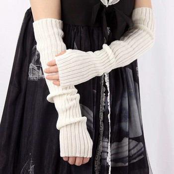 Дамски плетени нагреватели за ръце, дълги ръкавици без пръсти, зимни готически ръкави в стил Лолита, плътни ръкавици за момичета Y2k черни класически меки ръкавици