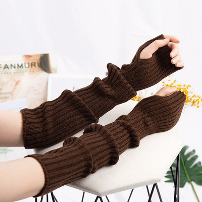 Γυναικεία πλεκτά θερμαντικά βραχίονα Μακριά γάντια χωρίς δάχτυλα Χειμερινά γοτθικά μανίκια Lolita για κορίτσια μασίφ γάντι Y2k μαύρο κλασικό μαλακό γάντι