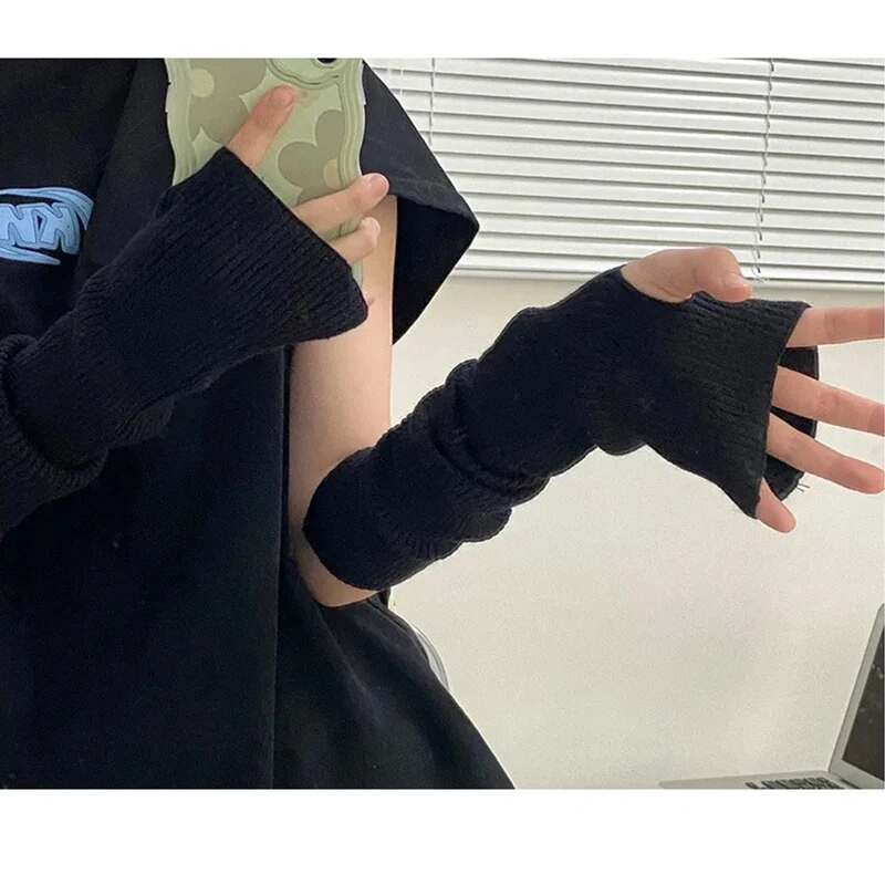 Pikad sõrmedeta kindad naistele labakindad talvekäesoojendaja silmkoelised varrukad Mood vabaaja pehmed tüdrukute riided punk gooti kindad