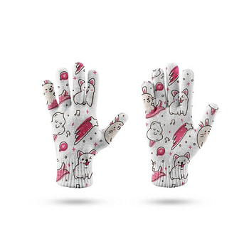 Карикатура Monkey Fox Градински ръкавици 3D отпечатани сладки Harajuku Жени Мъже Разтегливи плетени ръкавици против плъзгане Ветроустойчиви пролетни ръкавици за каране