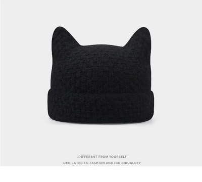 Japanski y2k Little Devil prugaste kape Ženske Ins Slatke mačje uši Pletena vunena kapa Djevojka Zimski pulover na špic Kape za Noć vještica