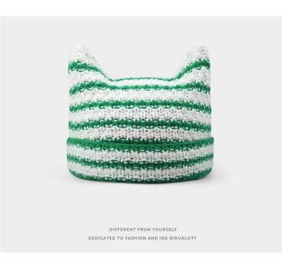 Japanski y2k Little Devil prugaste kape Ženske Ins Slatke mačje uši Pletena vunena kapa Djevojka Zimski pulover na špic Kape za Noć vještica