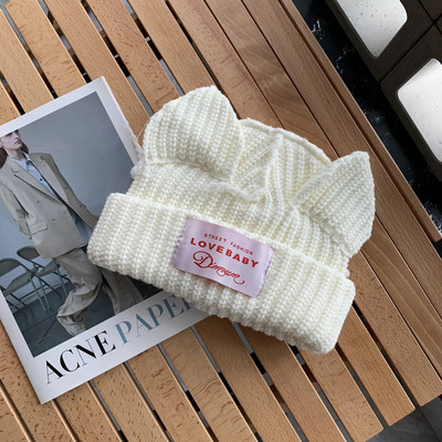 Japanski y2k Little Devil prugaste kape Ženske Ins Slatke mačje uši Pletena vunena kapa Djevojka Zimski pulover na špic Kape za Noć vještica