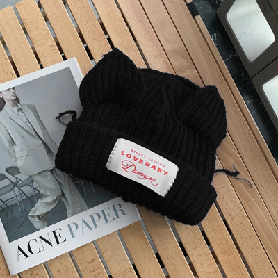 Japanski y2k Little Devil prugaste kape Ženske Ins Slatke mačje uši Pletena vunena kapa Djevojka Zimski pulover na špic Kape za Noć vještica