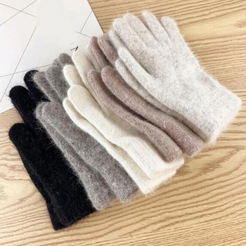 Χειμερινά πλεκτά γάντια Γάντια μαθητή παχύ κρατήστε ζεστό Γάντια γούνας σε εξωτερικούς χώρους Οδήγηση Ποδηλασία γραφείου Βελούδινα γάντια με όλο το δάχτυλο