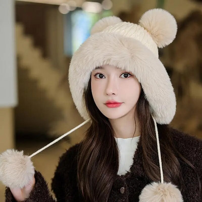 Nova ženska zimska topla slatka kapa s kapom s mačjim ušima Lady Kawaii pletena heklana kapa s kapom s pletenicom za žene