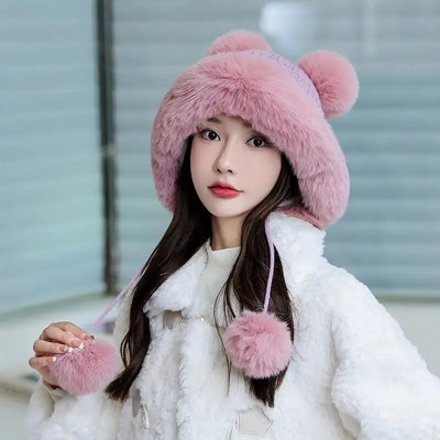 Nova ženska zimska topla slatka kapa s kapom s mačjim ušima Lady Kawaii pletena heklana kapa s kapom s pletenicom za žene