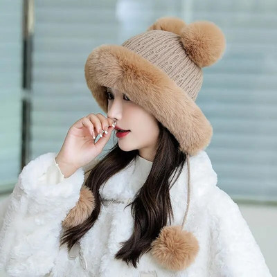 Nova ženska zimska topla slatka kapa s kapom s mačjim ušima Lady Kawaii pletena heklana kapa s kapom s pletenicom za žene