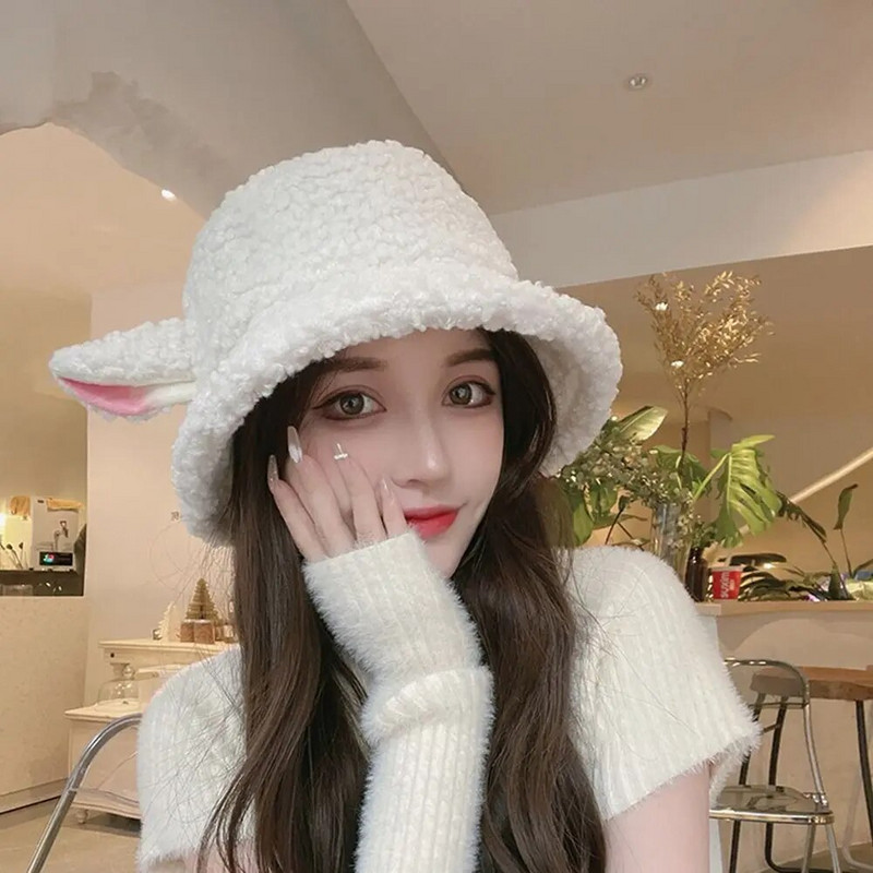 Jēra mākslīgās kažokādas kausa cepure Jauki aitas ausis ziemas siltie cepures sievietēm Lady Thicken Bob Panama āra zvejnieka cepures cepures meitenes