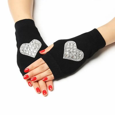 Lovely Rose Printed Lady Rhinestone Fingerless Gloves Γυναικεία Ανδρικά Πλεκτά Μαύρα Μαλλί Γάντια Υπολογιστή με μισό δάχτυλο Ζεστά γάντια