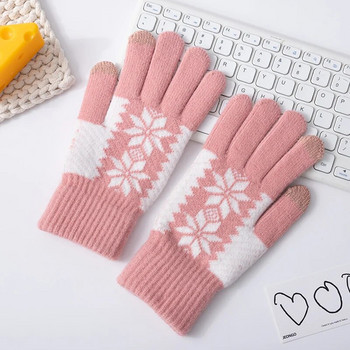 Γυναικεία χειμωνιάτικα κεντημένα γάντια χιονονιφάδας πλεκτά για κρύο καιρό Θερμαντήρες χεριών Μαλακά θερμικά γυναικεία πλεκτά γάντια με οθόνη αφής