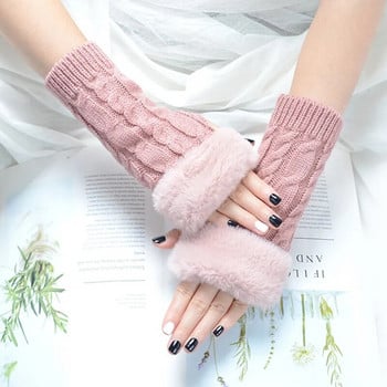 Есен Зима Едноцветни Студенти Пишат Запазете топлината Корейски плетене Дама Защита без пръсти Ръце Коса Уста Конопени ръкавици Жени