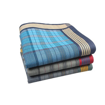 Мъжки носни кърпи от чист памук Карирани раирани висококачествени джобни квадратни ретро карирани класически абсорбиращи потта кърпи 3 бр. Подаръци