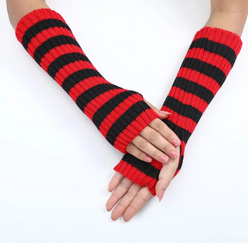 Χριστουγεννιάτικα μακριά γάντια μαύρα ριγέ μάλλινα πλεκτά ζεστά μανίκια για γυναικεία χειμερινά ελαστικά γάντια χωρίς δάχτυλα ποδηλασίας εξωτερικού χώρου