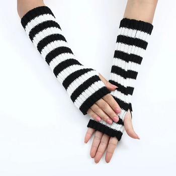 Χριστουγεννιάτικα μακριά γάντια μαύρα ριγέ μάλλινα πλεκτά ζεστά μανίκια για γυναικεία χειμερινά ελαστικά γάντια χωρίς δάχτυλα ποδηλασίας εξωτερικού χώρου