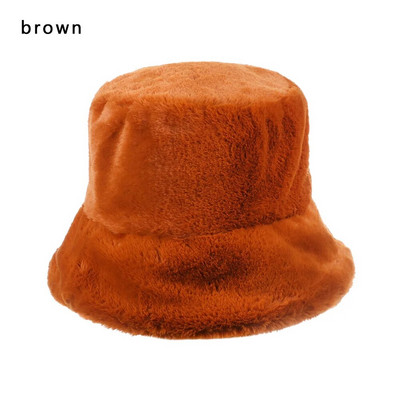1 τεμ. ψεύτικη γούνα Χειμερινό ζεστό καπέλο ψαρά για γυναίκες μόδα μονόχρωμο καπέλο διακοπών Παχύ μαλακό καπέλο κουβά Νέα άφιξη