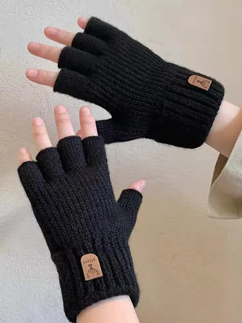 Χοντρά μάλλινα χειμωνιάτικα γάντια χωρίς δάχτυλα για άνδρες Γάντια γραφικής γραφής με μισό δάχτυλο πλεκτά ζεστή ετικέτα Χοντρά ελαστικά γάντια οδήγησης εξωτερικού χώρου