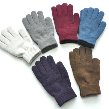 1 чифт плетени вълнени ръкавици за двойка Зимни едноцветни ръкавици с пръсти, топли ръкавици за мъже, жени, удебелени ръкавици за колоездене