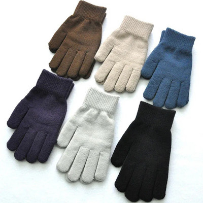 1 pereche de mănuși de lână tricotate pentru cuplu, iarnă, culoare uni, mănuși cu degete întregi, Încălzitor de mâini, bărbați, femei, mănuși îngroșate pentru ciclism