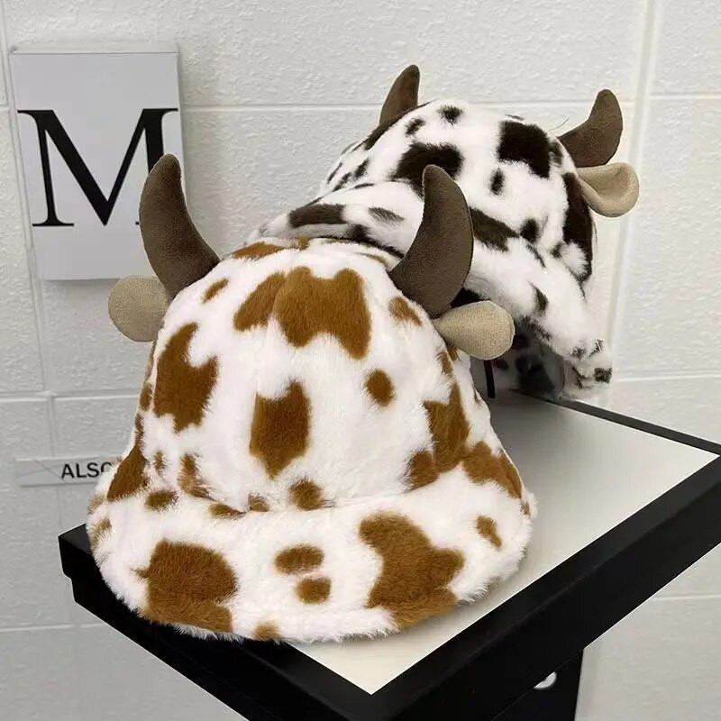 Jesen i zima, nova ribička kapa s uzorkom kravljeg roga, korejska modna korejska modna plišana topla kapa s umivaonikom