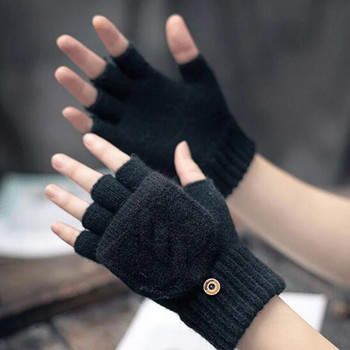 Πλεκτά γάντια γυναικεία μισά δάχτυλα γάντια γυναικεία χειμωνιάτικη εξωτερική συν βελούδινη ζεστά μονόχρωμα φοιτητικά χειμερινά γάντια E49