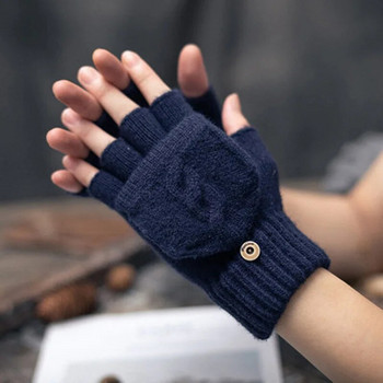 Πλεκτά γάντια γυναικεία μισά δάχτυλα γάντια γυναικεία χειμωνιάτικη εξωτερική συν βελούδινη ζεστά μονόχρωμα φοιτητικά χειμερινά γάντια E49