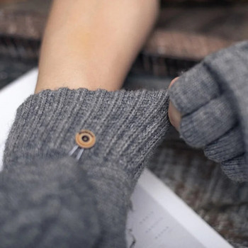 Плетени ръкавици Дамски ръкавици с половин пръст, дамски зимни външни плюс кадифени топли плътни студентски зимни ръкавици E49