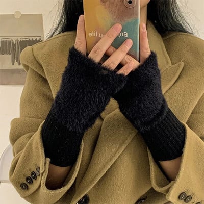 Sieviešu puspirkstu vilnas trikotāžas cimdi sportamZiemas āra riteņbraukšanai Biezi plīša bezpirkstiem skārienekrāna braukšanas dūraiņi