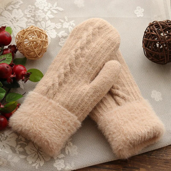 Korean Plus Velvet Knit Wool Cute Twist Cold Bicycle Gloves Women Winter Full Finger Double Layer Thick Warm Driving Mitten R6