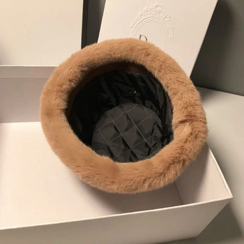 MAXSITI U Winter Fur Bucket Καπέλο για Γυναικεία Μόδα Faux Leather Thickene Λούτρινο Ζεστό καπέλο ψαρά Casual Flat καπέλο λεκάνης