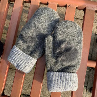 Korejske ženske plus baršunasto podebljano zečje krzno pune prstiju biciklističke tople rukavice zimske vunene pletene plišane vozačke rukavice od kašmira G103