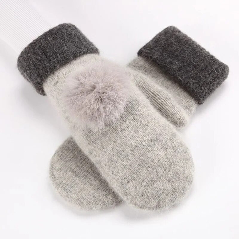 Korejske ženske plus baršunasto podebljano zečje krzno pune prstiju biciklističke tople rukavice zimske vunene pletene plišane vozačke rukavice od kašmira G103