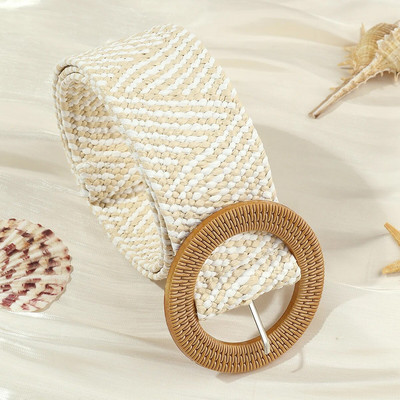 Novi boemski ženski prugasti pleteni remen, ljetni PP slamnati remen, stil za plažu, široki pojas, elastični remen, ženska haljina, ukras, vruće