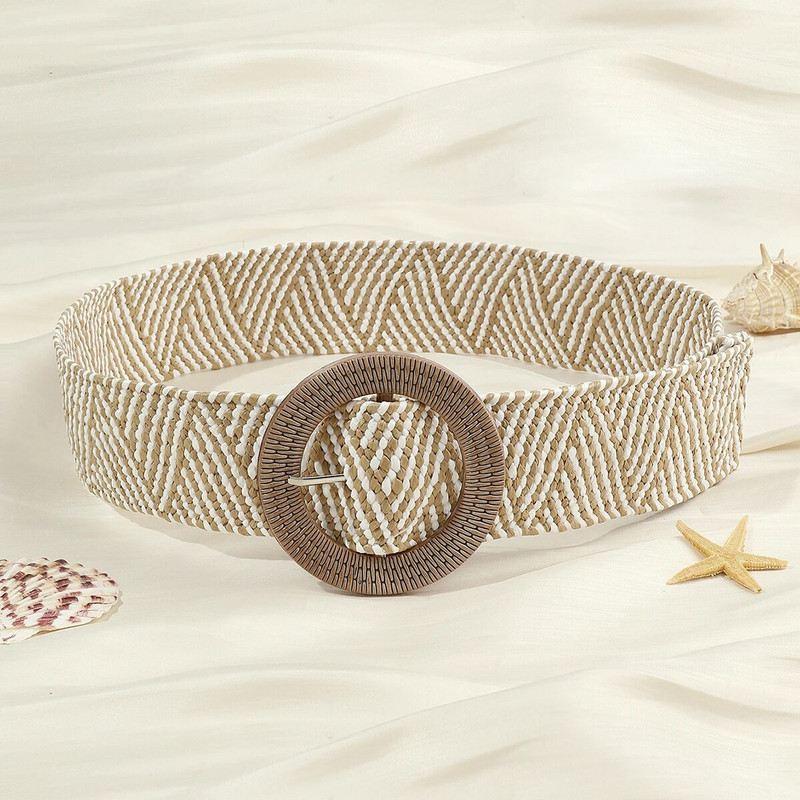 Novi boemski ženski prugasti pleteni remen, ljetni PP slamnati remen, stil za plažu, široki pojas, elastični remen, ženska haljina, ukras, vruće