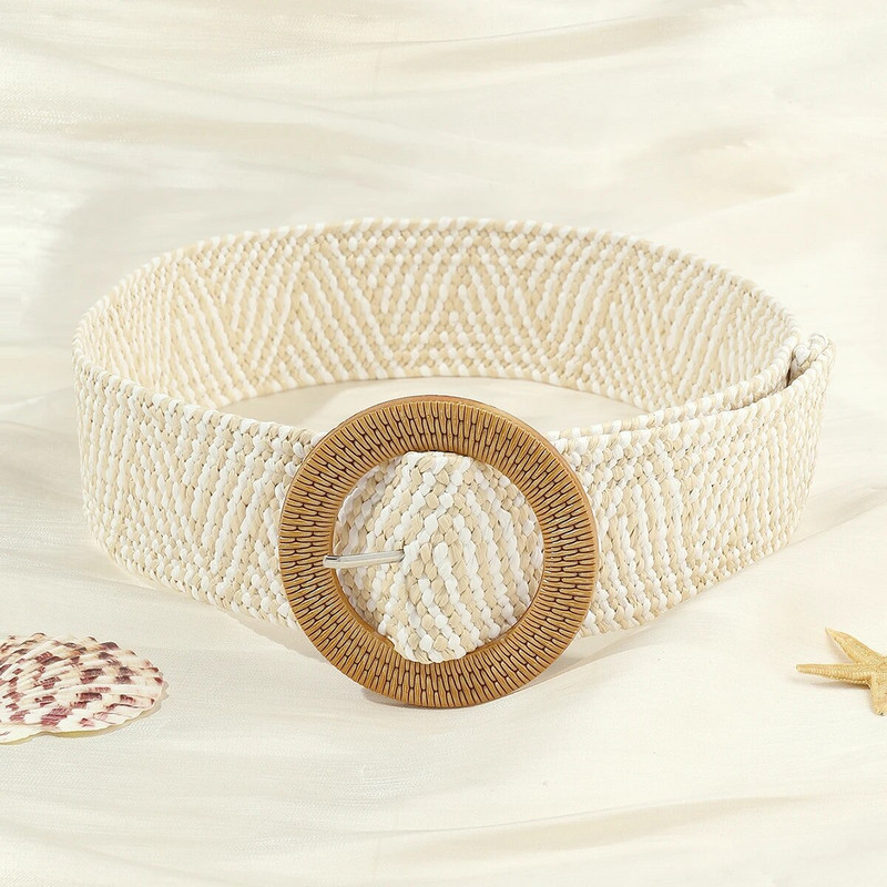Novi boemski ženski prugasti pleteni remen, ljetni PP slamnati remen, stil za plažu, široki pojas, elastični remen, ženska haljina, ukras, vruće