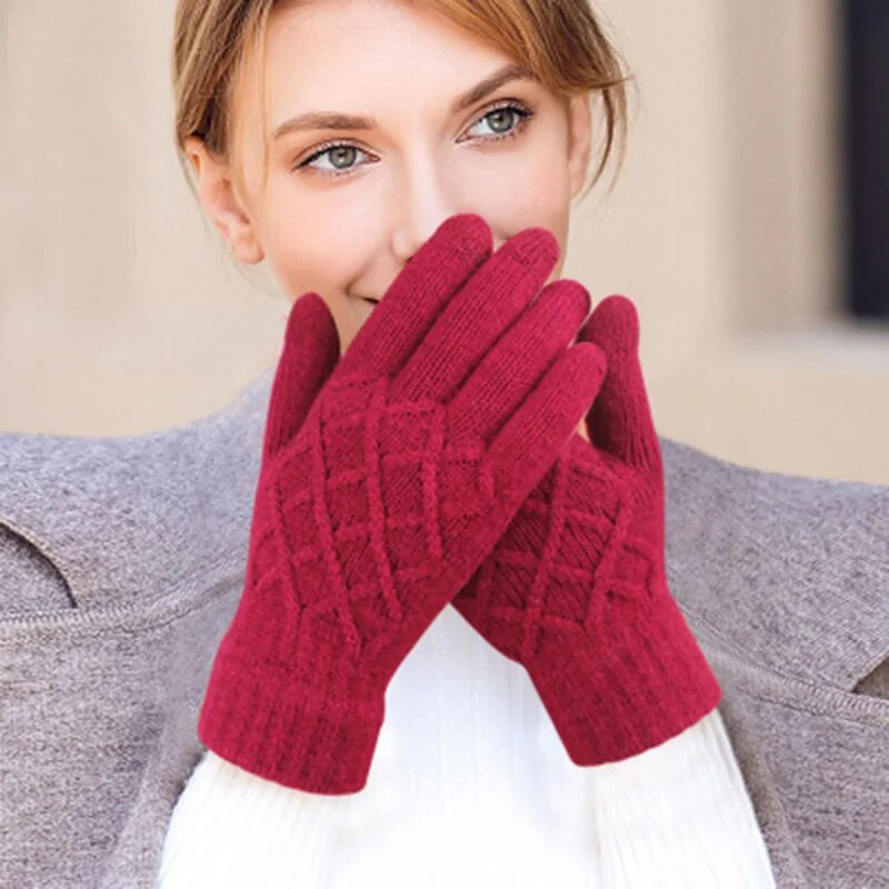 Unisex ziemas viena slāņa neslīdoši elastīgi silti braukšanas cimdi ziemas sievietēm žakarda vilnas trikotāžas skārienekrāna riteņbraukšanas dūraiņi L74