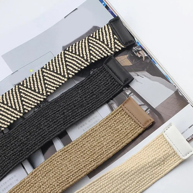 Vintage Boho pītas jostas jostas vasaras masīva sieviešu josta apaļa koka gluda sprādze viltotu salmu platas jostas sievietēm karstā izpārdošana