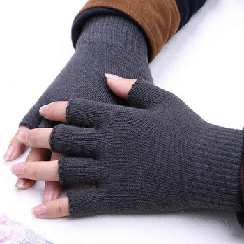 Зимни вълнени плетени еластични неплъзгащи се топли ръкавици за шофиране без пръсти Унисекс половин пръст със сензорен екран Спортни ръкавици за колоездене E30