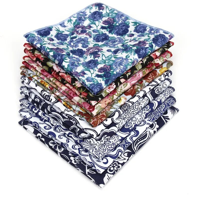 Vintažiniai nauji vyriški madingi medvilniniai gėlių raštai kišeniniai kvadratai vyrams, nosinaitė, vestuviniai, klasikiniai „hanky“ kostiumai, kišeniniai „hanky“