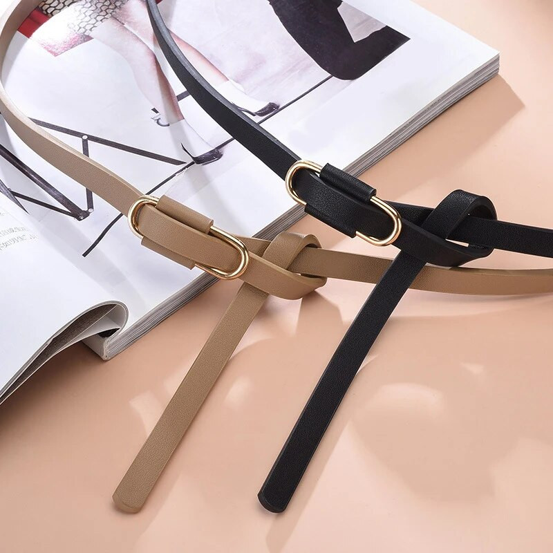 Moodsad naiste rihmad, õhukesed kuldsed pandlaga PU-nahast rihm kleidi jaoks püksid vabaaja naistele disainitud vöökoht luksusbränd