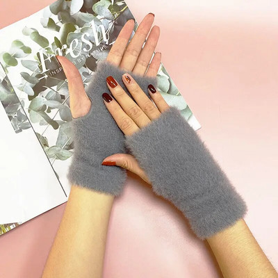 Korejas vienkrāsaini ūdeles samta puspirksta siltie cimdi Sieviešu ziemas bezpirkstiem plīša aukstumizturīgi studentu dūraiņi S68
