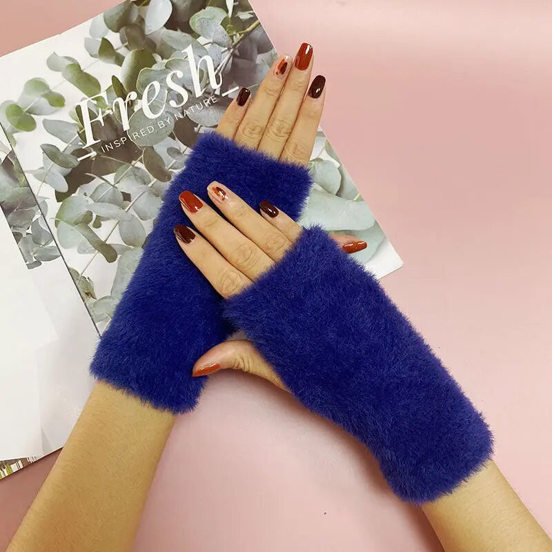 Korejas vienkrāsaini ūdeles samta puspirksta siltie cimdi Sieviešu ziemas bezpirkstiem plīša aukstumizturīgi studentu dūraiņi S68
