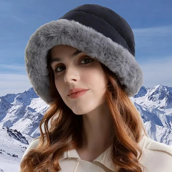 Fashion Fluffy Fur Bucket Καπέλο για Γυναικεία Χειμωνιάτικο Χοντρό Ζεστό Μαλακό Λούτρινο Fisherman Panama Cap Femme Vintage Lamb Fleece Καπέλα Beanies