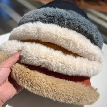 Fashion Fluffy Fur Bucket Καπέλο για Γυναικεία Χειμωνιάτικο Χοντρό Ζεστό Μαλακό Λούτρινο Fisherman Panama Cap Femme Vintage Lamb Fleece Καπέλα Beanies