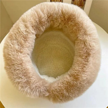 Fashion Fluffy Fur Bucket Καπέλο για Γυναικεία Χειμωνιάτικο Χοντρό Ζεστό Μαλακό Λούτρινο Fisherman Panama Cap Femme Vintage Lamb Fleece Καπέλα Beanies