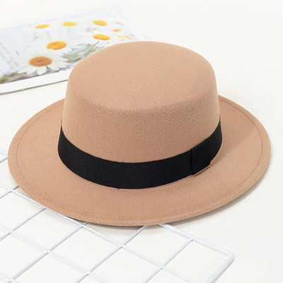 Cepure Sieviešu vilnas cilindriskā cepure Rudens un ziemas melna vintage džentlmeņu angļu stila plakana augšdaļa Aksesuāri Top cepure