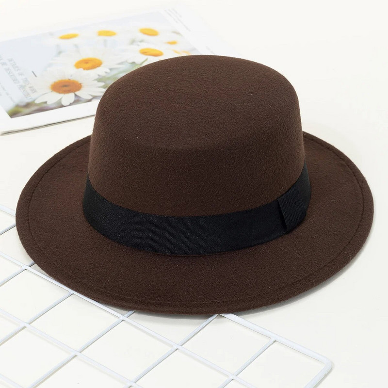 Cepure Sieviešu vilnas cilindriskā cepure Rudens un ziemas melna vintage džentlmeņu angļu stila plakana augšdaļa Aksesuāri Top cepure