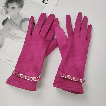Дамски велурени кожени вериги със стрази от кадифе с дебел сензорен екран Шофьорски ръкавици Зима за каране на открито Топли ръкавици с пръсти