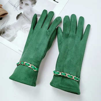 Дамски велурени кожени вериги със стрази от кадифе с дебел сензорен екран Шофьорски ръкавици Зима за каране на открито Топли ръкавици с пръсти
