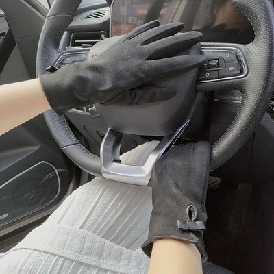 Női velúr bőr lánc strasszok bársony vastag érintőképernyős vezetési kesztyűk télen szabadtéri lovaglás teljes ujjal meleg ujjatlan ujjak